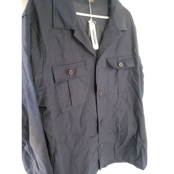 New Coofandy Linen Blend Button Down Dual Pocket Shirt Long Sleeve‎ Navy Size M - Picture 6 of 8